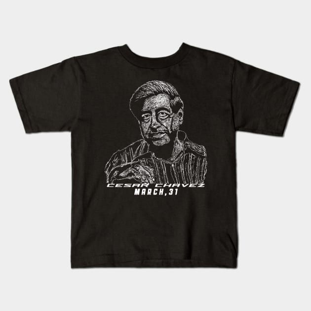 Cesar Chavez day / Civil Rights Leader Cesar Chavez /Scribble art Cesar Chavez Kids T-Shirt by Lintang Art